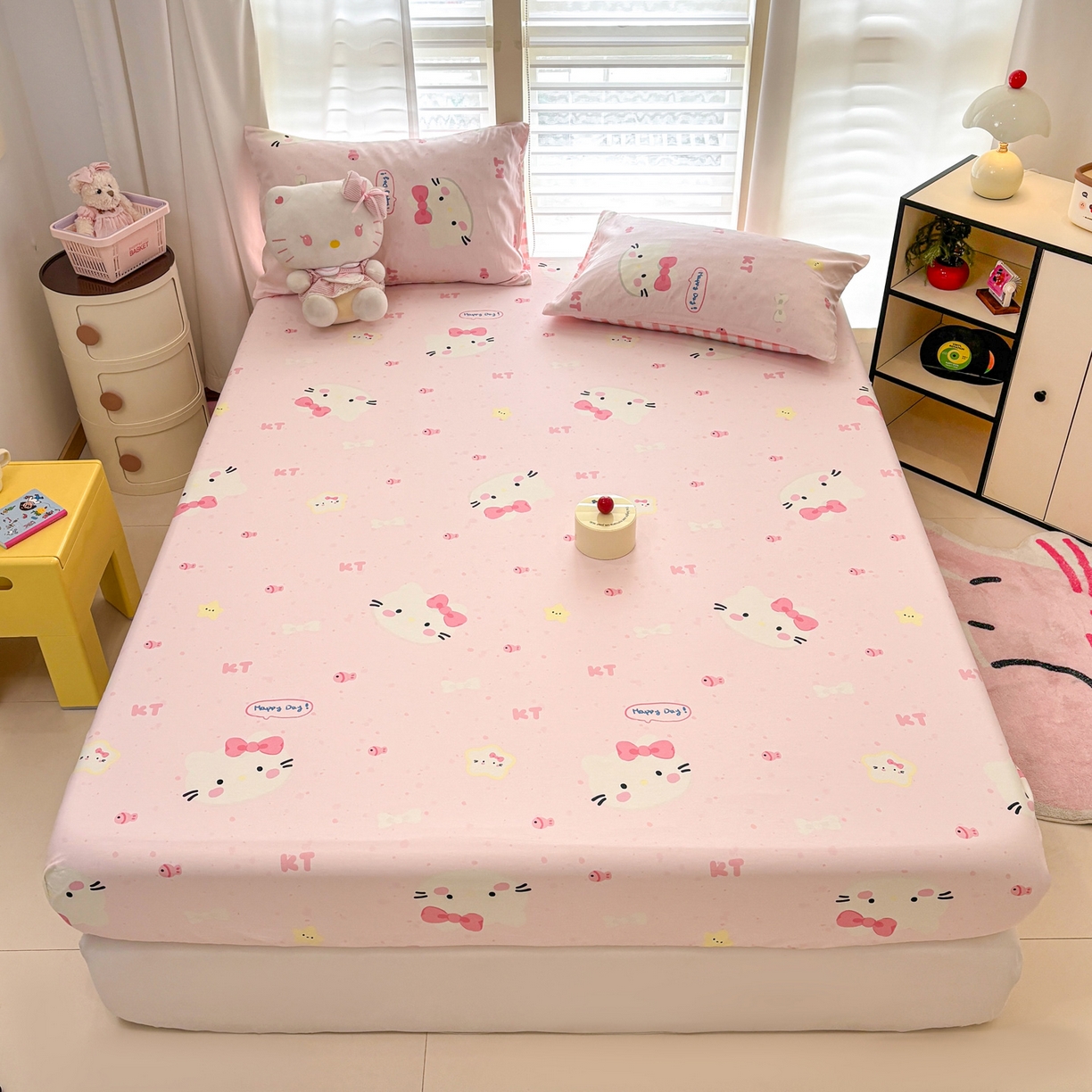 91家纺网 家纺一手货源 找家纺 雅居纺家纺 2026新款全棉纯棉单床单床笠枕套单件单品系列 单品 快乐小猫