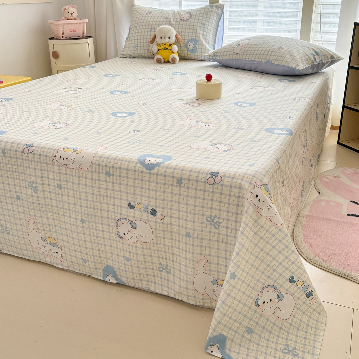 91家纺网 家纺一手货源 找家纺 雅居纺家纺 2026新款全棉纯棉单床单床笠枕套单件单品系列 单品 贪睡猫猫