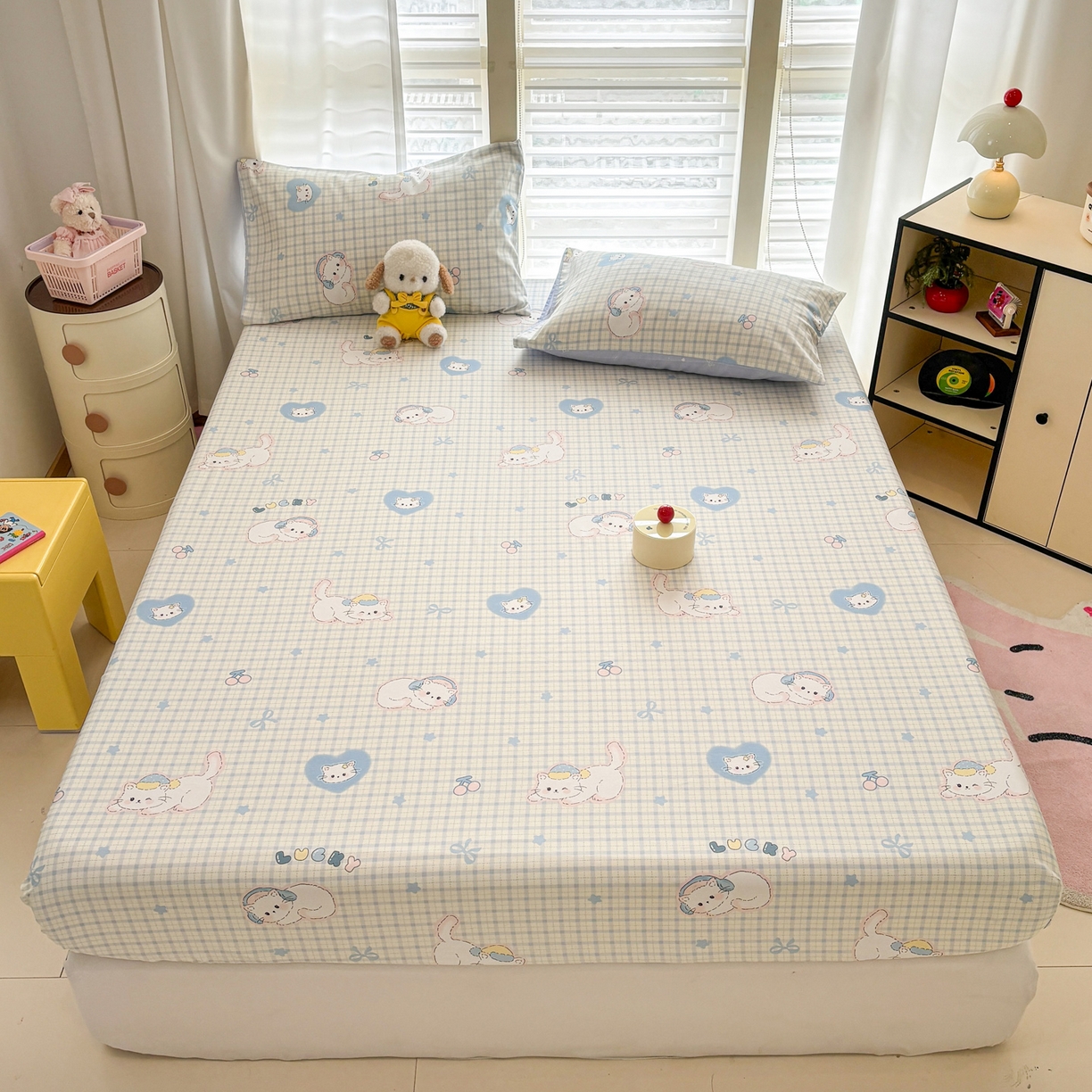 91家纺网 家纺一手货源 找家纺 雅居纺家纺 2026新款全棉纯棉单床单床笠枕套单件单品系列 单品 贪睡猫猫