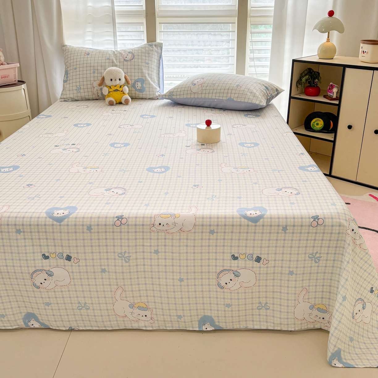 91家纺网 家纺一手货源 找家纺 雅居纺家纺 2026新款全棉纯棉单床单床笠枕套单件单品系列 单品 贪睡猫猫