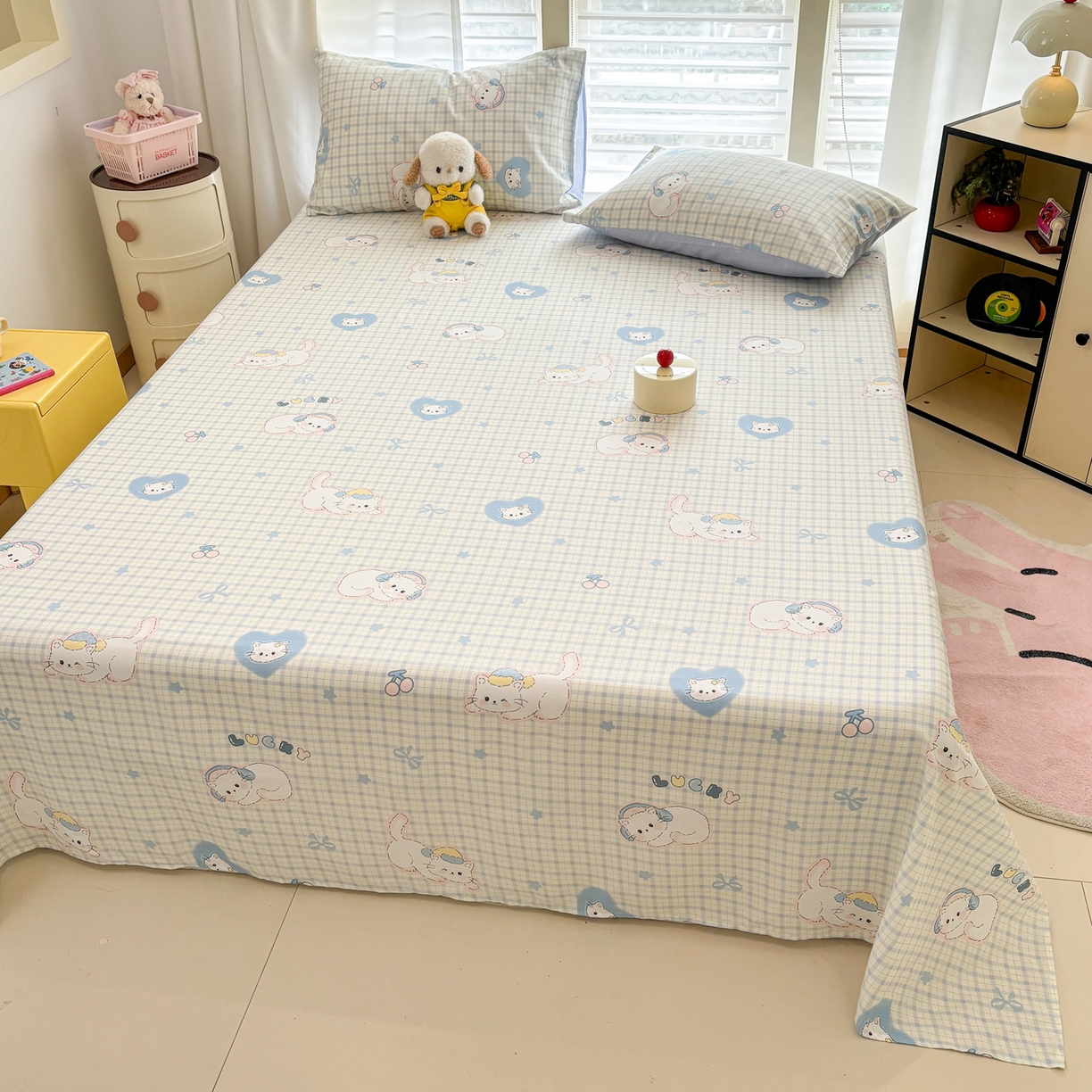 91家纺网 家纺一手货源 找家纺 雅居纺家纺 2026新款全棉纯棉单床单床笠枕套单件单品系列 单品 贪睡猫猫