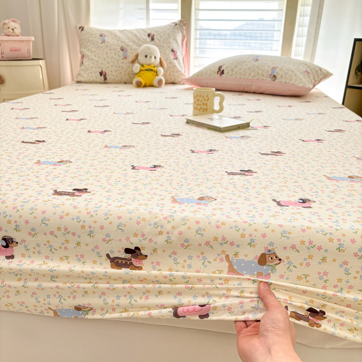 91家纺网 家纺一手货源 找家纺 雅居纺家纺 2026新款全棉纯棉单床单床笠枕套单件单品系列 单品 碎花腊肠狗