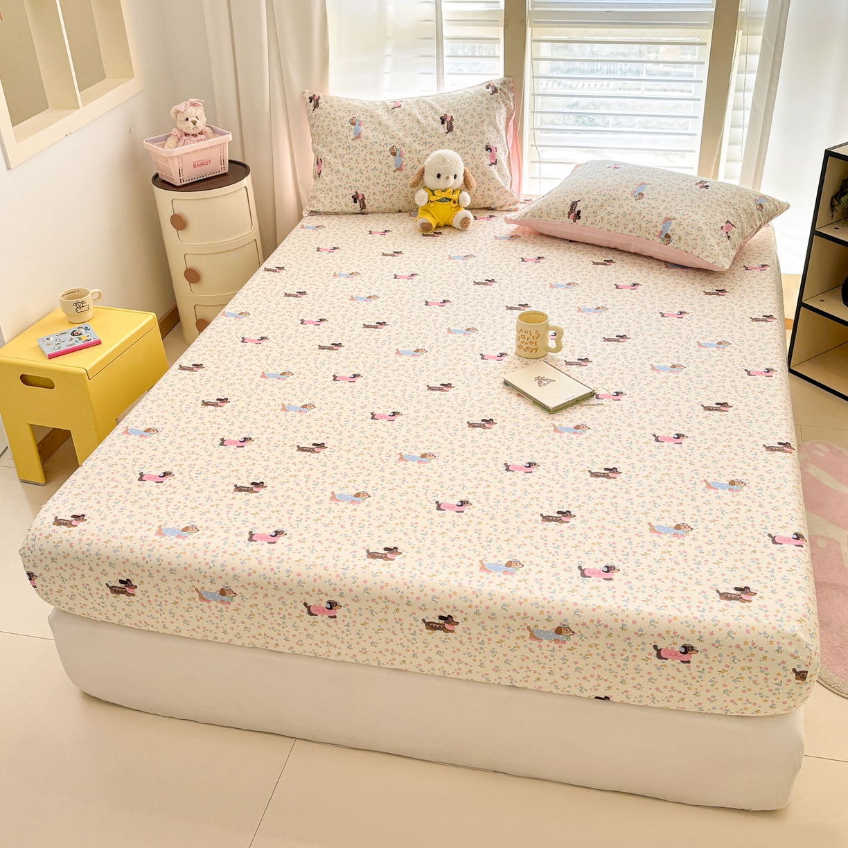 91家纺网 家纺一手货源 找家纺 雅居纺家纺 2026新款全棉纯棉单床单床笠枕套单件单品系列 单品 碎花腊肠狗