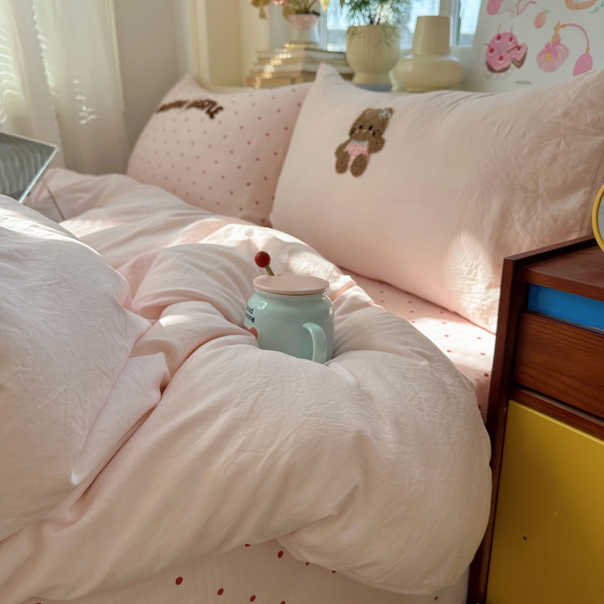 91家纺网 家纺一手货源 找家纺 顾里家纺 2026春夏新款ins可爱风云朵毛巾绣四件套（会员-3元  床笠定制不退换0 城堡喵喵