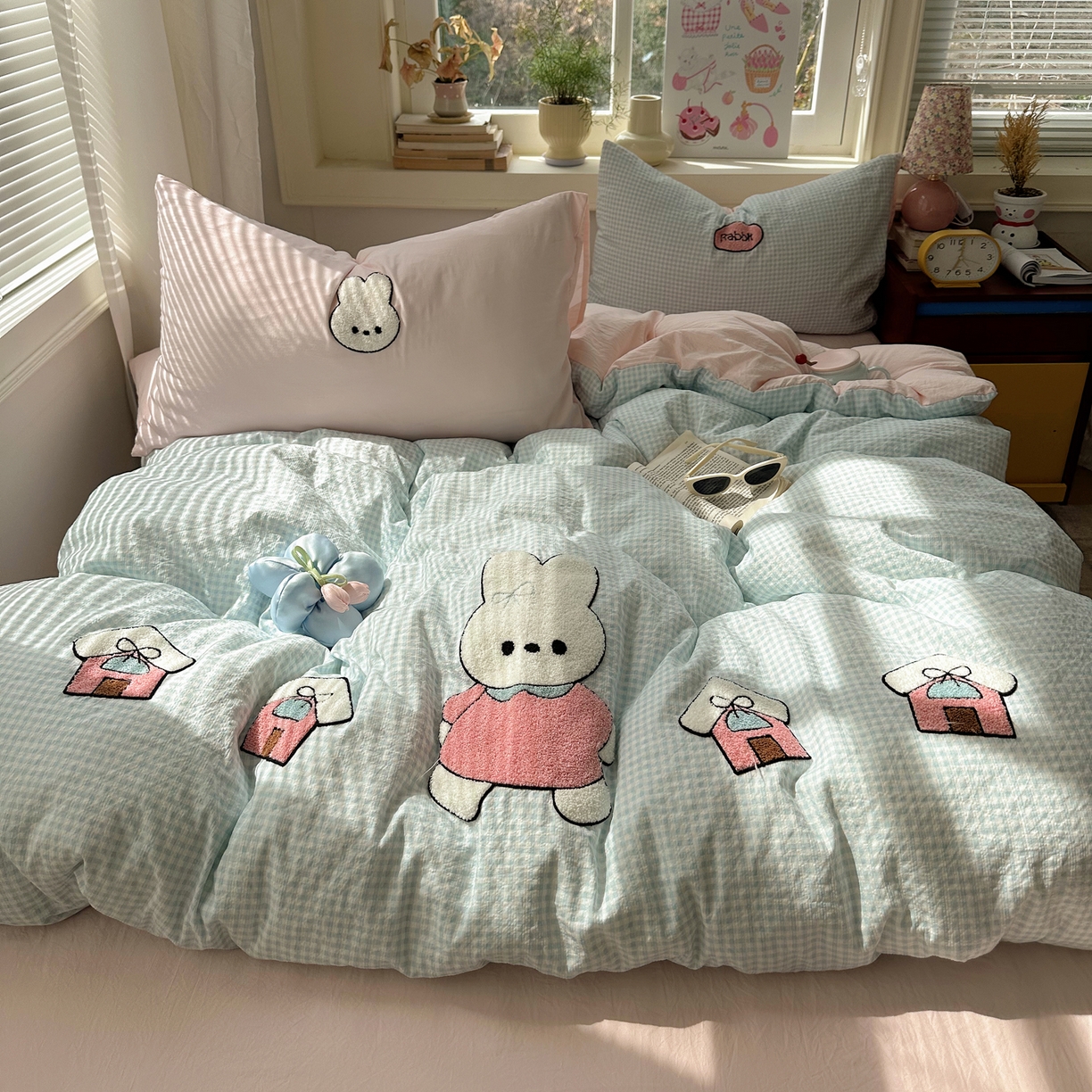 顾里家纺 2026春夏新款ins可爱风云朵毛巾绣四件套（会员-3元  床笠定制不退换0 乖乖兔