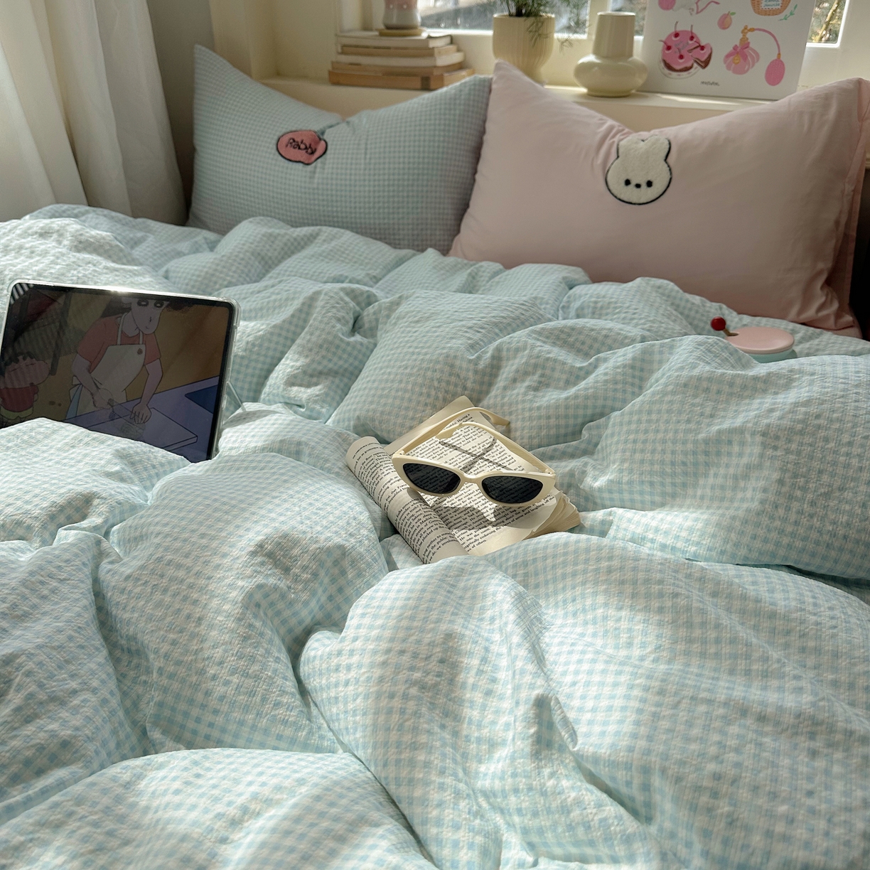 91家纺网 家纺一手货源 找家纺 顾里家纺 2026春夏新款ins可爱风云朵毛巾绣四件套（会员-3元  床笠定制不退换0 乖乖兔