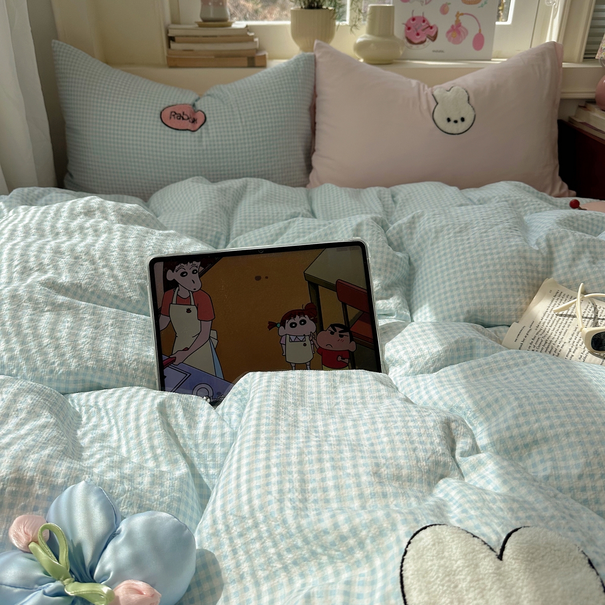 91家纺网 家纺一手货源 找家纺 顾里家纺 2026春夏新款ins可爱风云朵毛巾绣四件套（会员-3元  床笠定制不退换0 乖乖兔