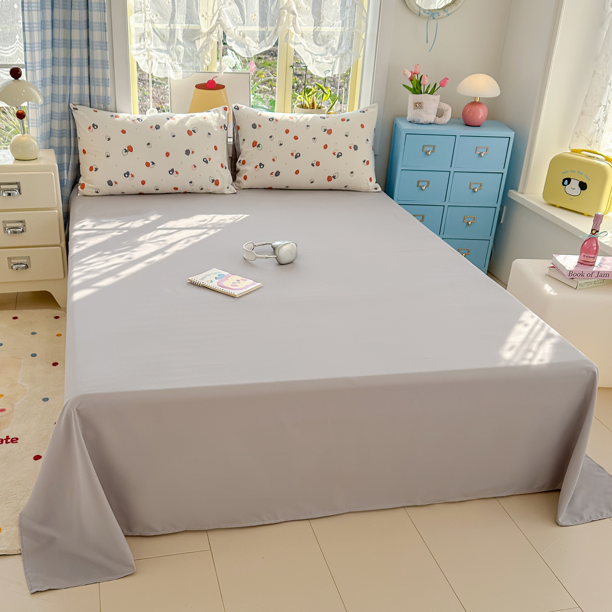 91家纺网 家纺一手货源 找家纺 元禾 2026新款A类古法水洗仿棉云感纱四件套 草莓啵啵