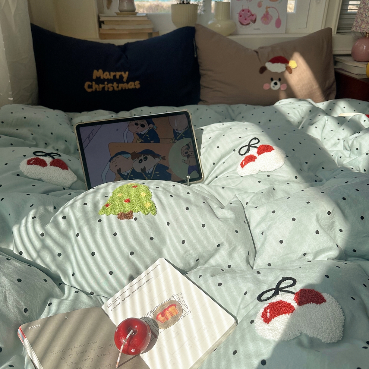 91家纺网 家纺一手货源 找家纺 顾里家纺 2026春夏新款ins可爱风云朵毛巾绣四件套（会员-3元  床笠定制不退换0 圣诞熊仔