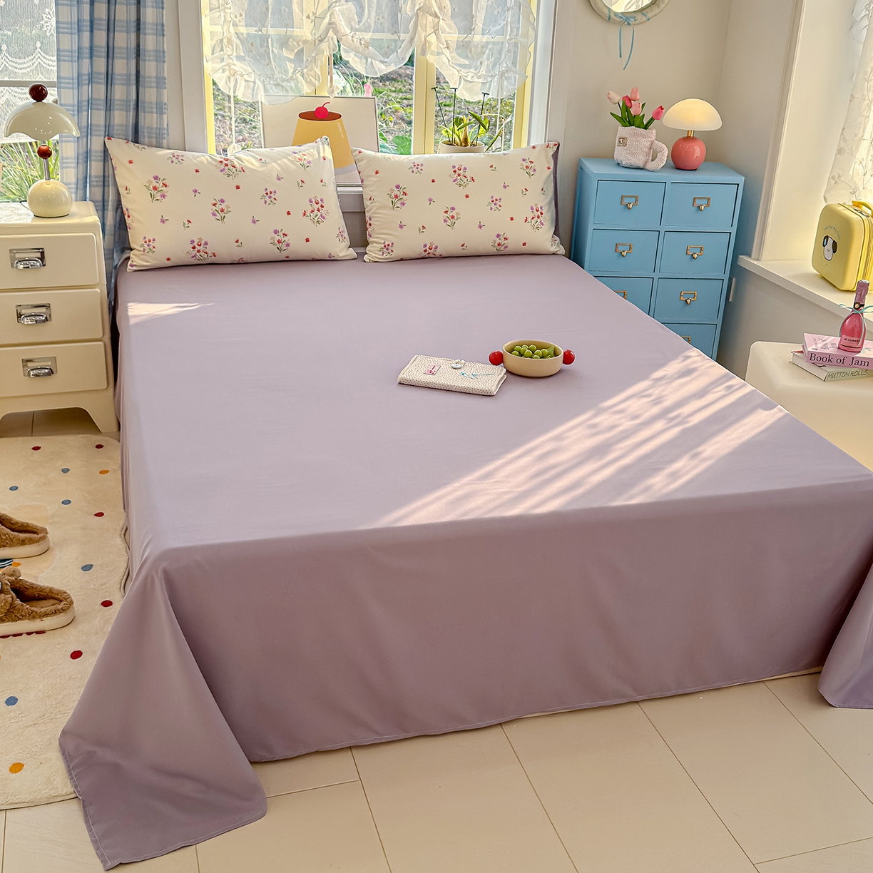 91家纺网 家纺一手货源 找家纺 元禾 2026新款A类古法水洗仿棉云感纱四件套 丁香紫