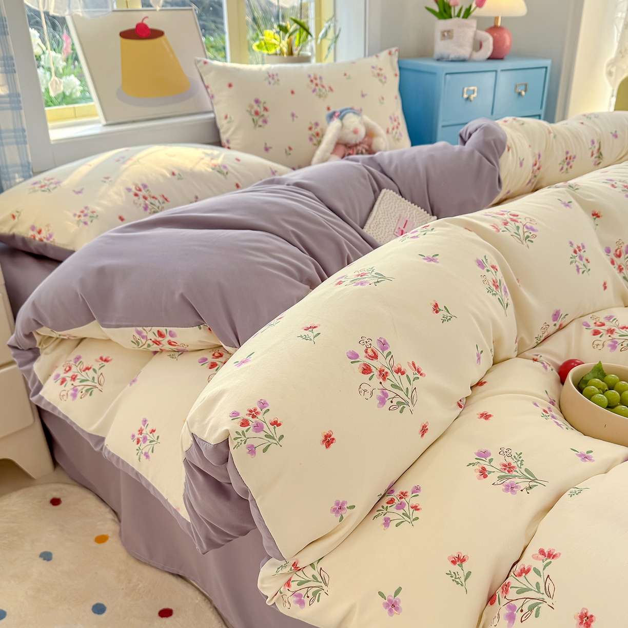 91家纺网 家纺一手货源 找家纺 元禾 2026新款A类古法水洗仿棉云感纱四件套 丁香紫