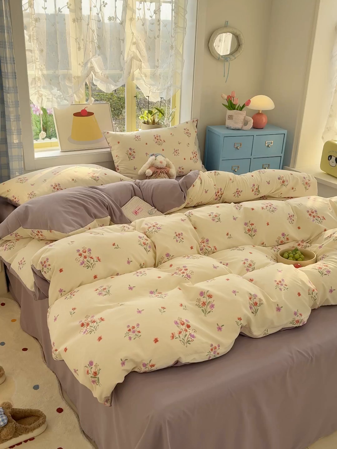 91家纺网 家纺一手货源 找家纺 元禾 2026新款A类古法水洗仿棉云感纱四件套 丁香紫