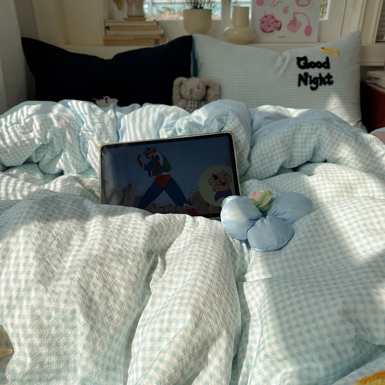 91家纺网 家纺一手货源 找家纺 顾里家纺 2026春夏新款ins可爱风云朵毛巾绣四件套（会员-3元  床笠定制不退换0 碳水面包