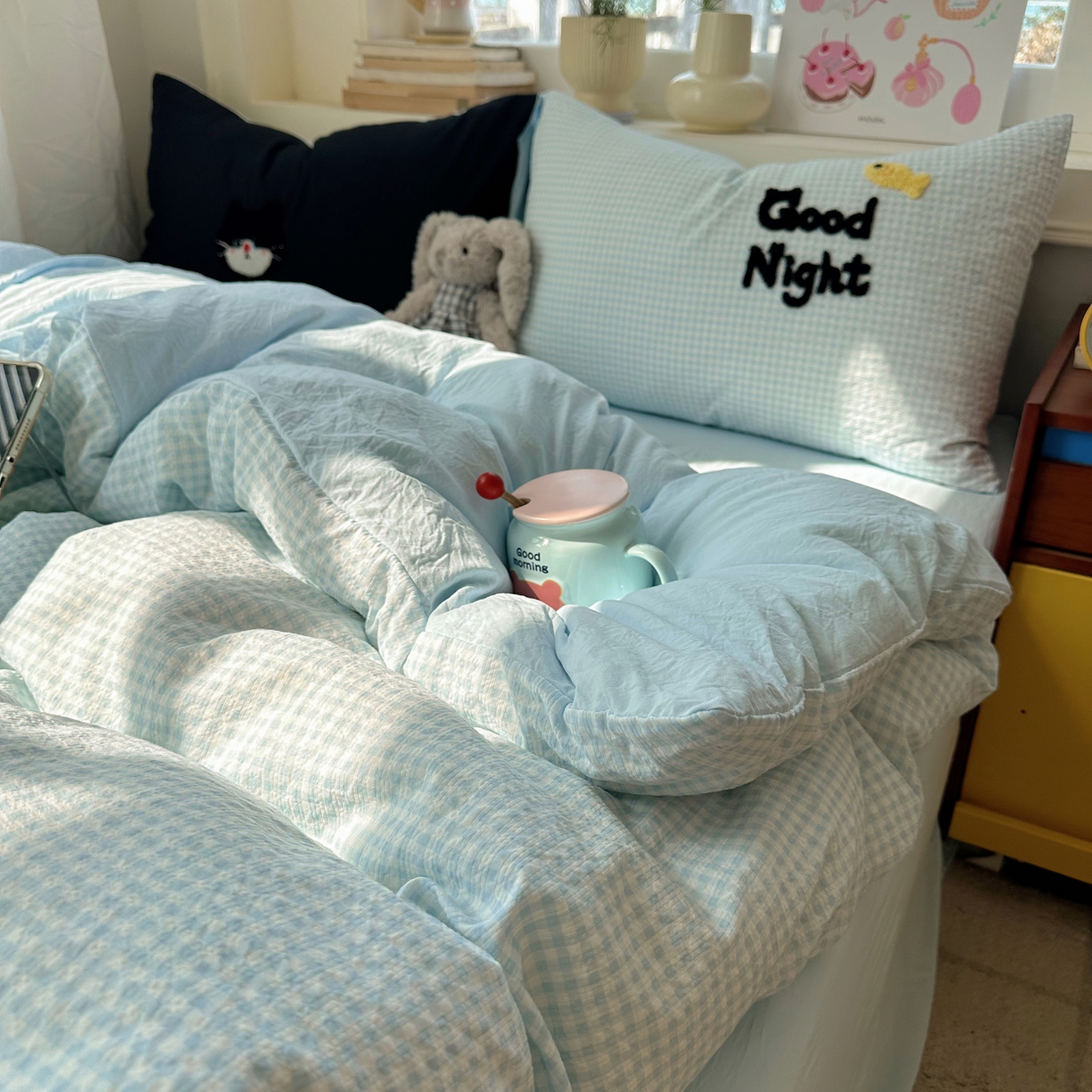 91家纺网 家纺一手货源 找家纺 顾里家纺 2026春夏新款ins可爱风云朵毛巾绣四件套（会员-3元  床笠定制不退换0 碳水面包