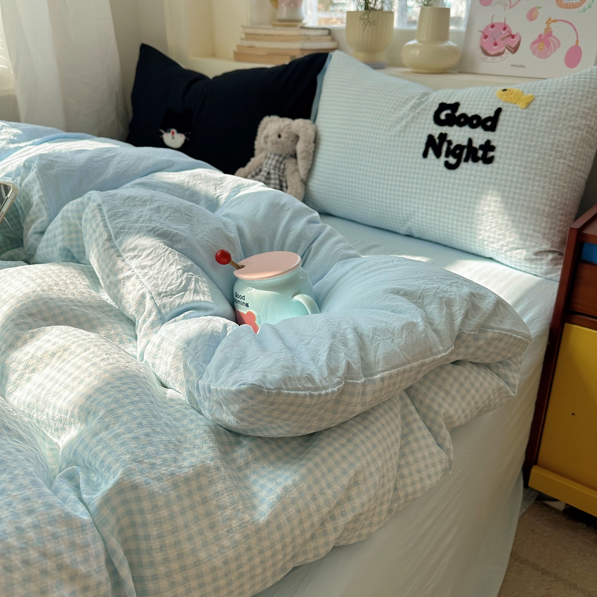 91家纺网 家纺一手货源 找家纺 顾里家纺 2026春夏新款ins可爱风云朵毛巾绣四件套（会员-3元  床笠定制不退换0 碳水面包