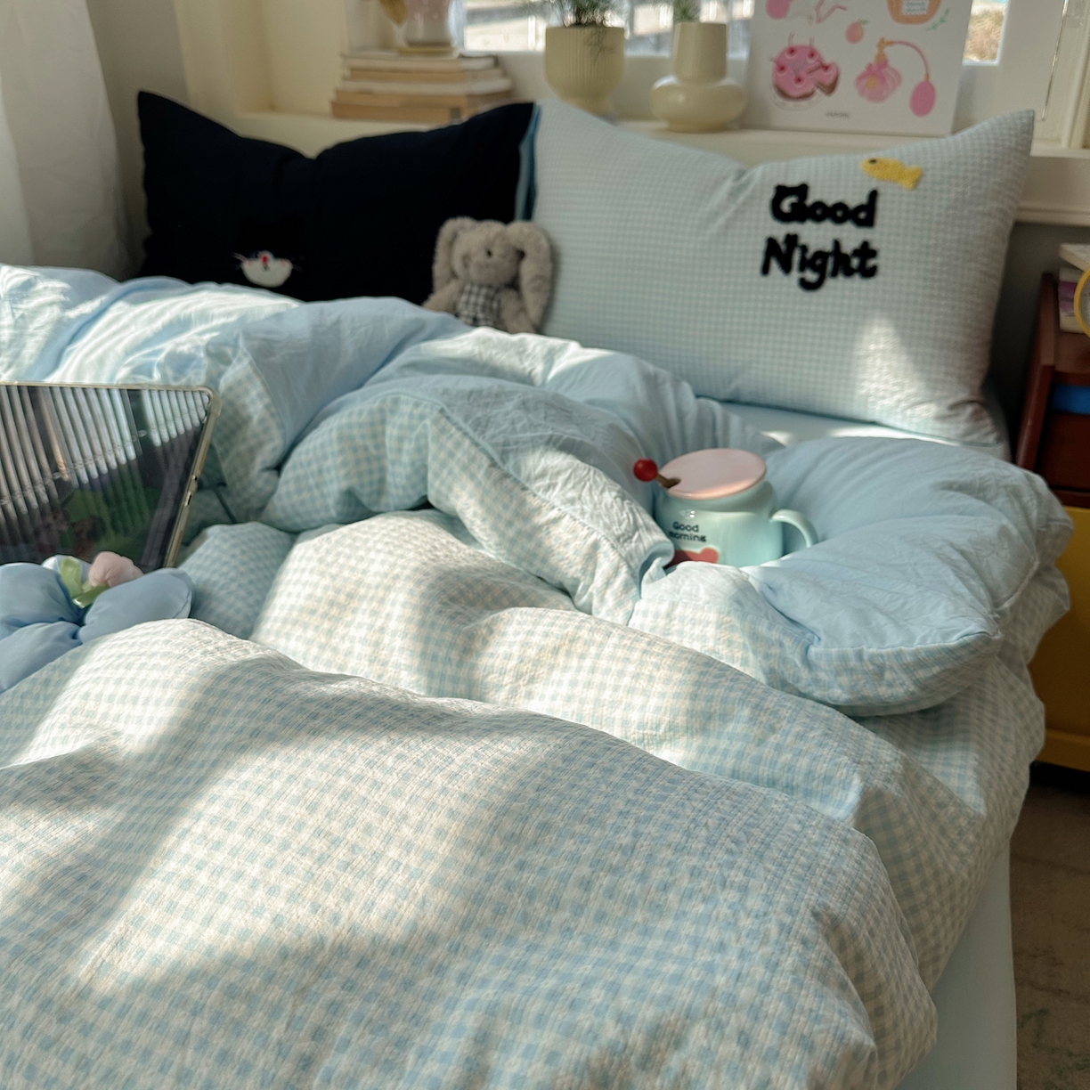 91家纺网 家纺一手货源 找家纺 顾里家纺 2026春夏新款ins可爱风云朵毛巾绣四件套（会员-3元  床笠定制不退换0 碳水面包