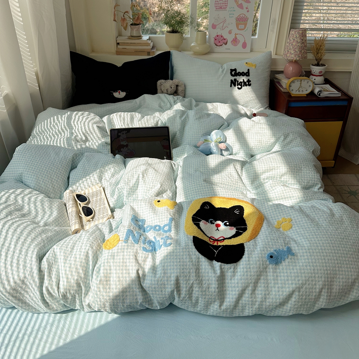 91家纺网 家纺一手货源 找家纺 顾里家纺 2026春夏新款ins可爱风云朵毛巾绣四件套（会员-3元  床笠定制不退换0 碳水面包