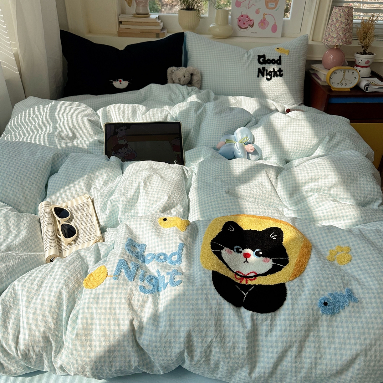 91家纺网 家纺一手货源 找家纺 顾里家纺 2026春夏新款ins可爱风云朵毛巾绣四件套（会员-3元  床笠定制不退换0 碳水面包