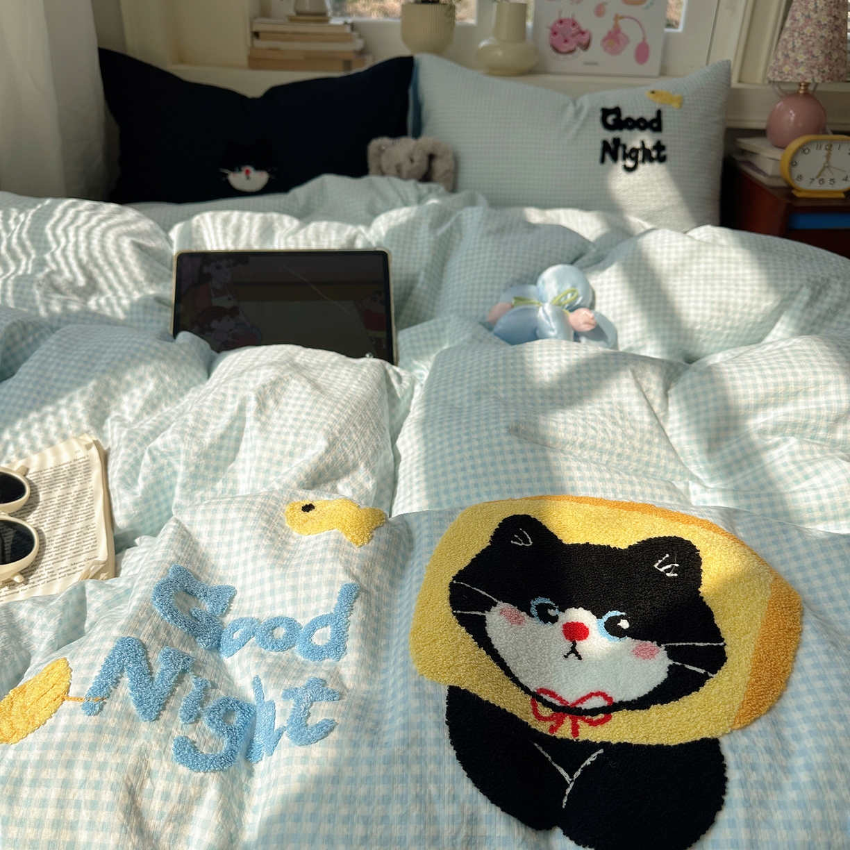 91家纺网 家纺一手货源 找家纺 顾里家纺 2026春夏新款ins可爱风云朵毛巾绣四件套（会员-3元  床笠定制不退换0 碳水面包