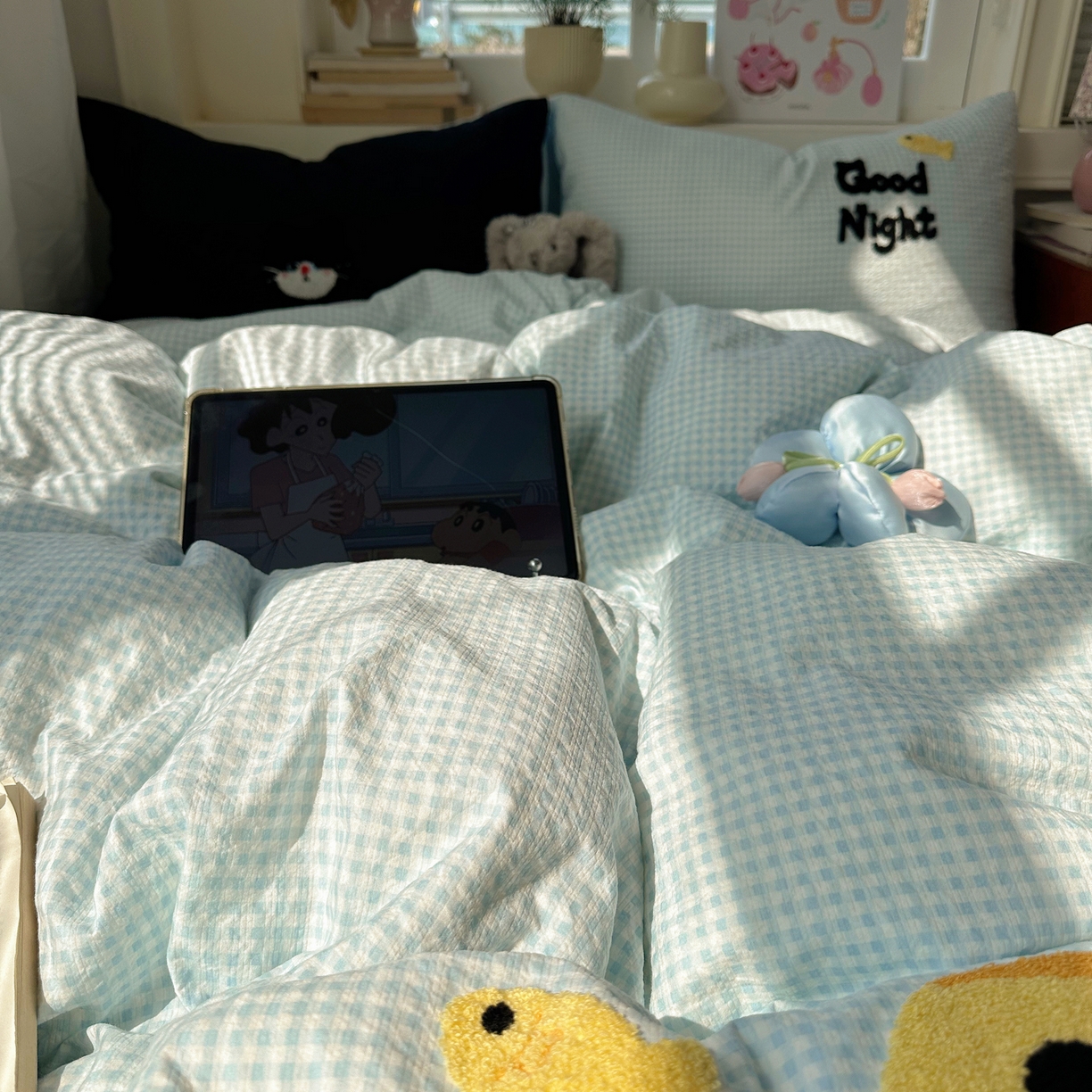 91家纺网 家纺一手货源 找家纺 顾里家纺 2026春夏新款ins可爱风云朵毛巾绣四件套（会员-3元  床笠定制不退换0 碳水面包