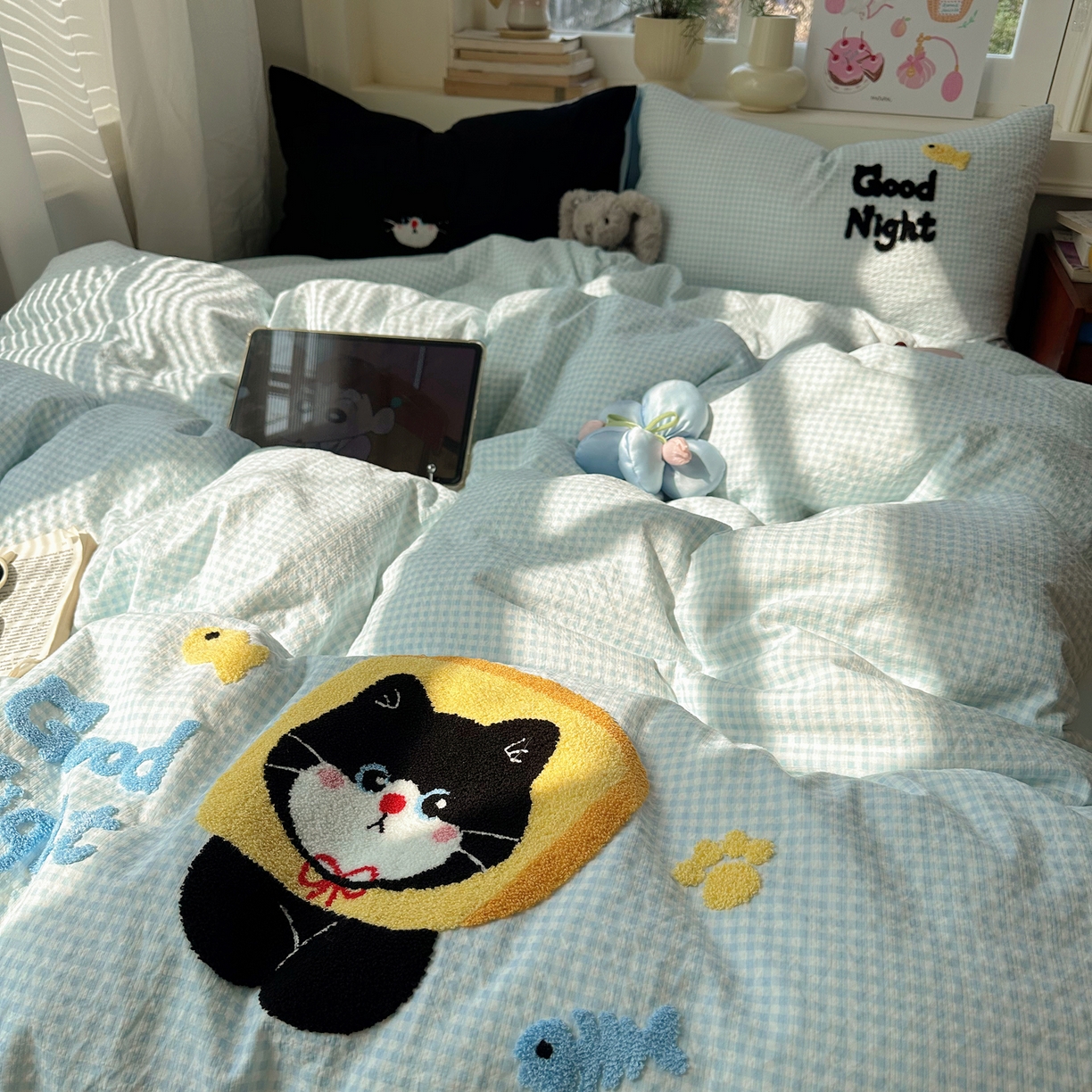 91家纺网 家纺一手货源 找家纺 顾里家纺 2026春夏新款ins可爱风云朵毛巾绣四件套（会员-3元  床笠定制不退换0 碳水面包