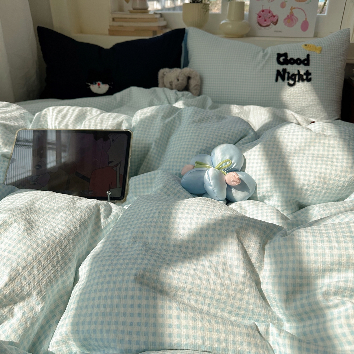 91家纺网 家纺一手货源 找家纺 顾里家纺 2026春夏新款ins可爱风云朵毛巾绣四件套（会员-3元  床笠定制不退换0 碳水面包