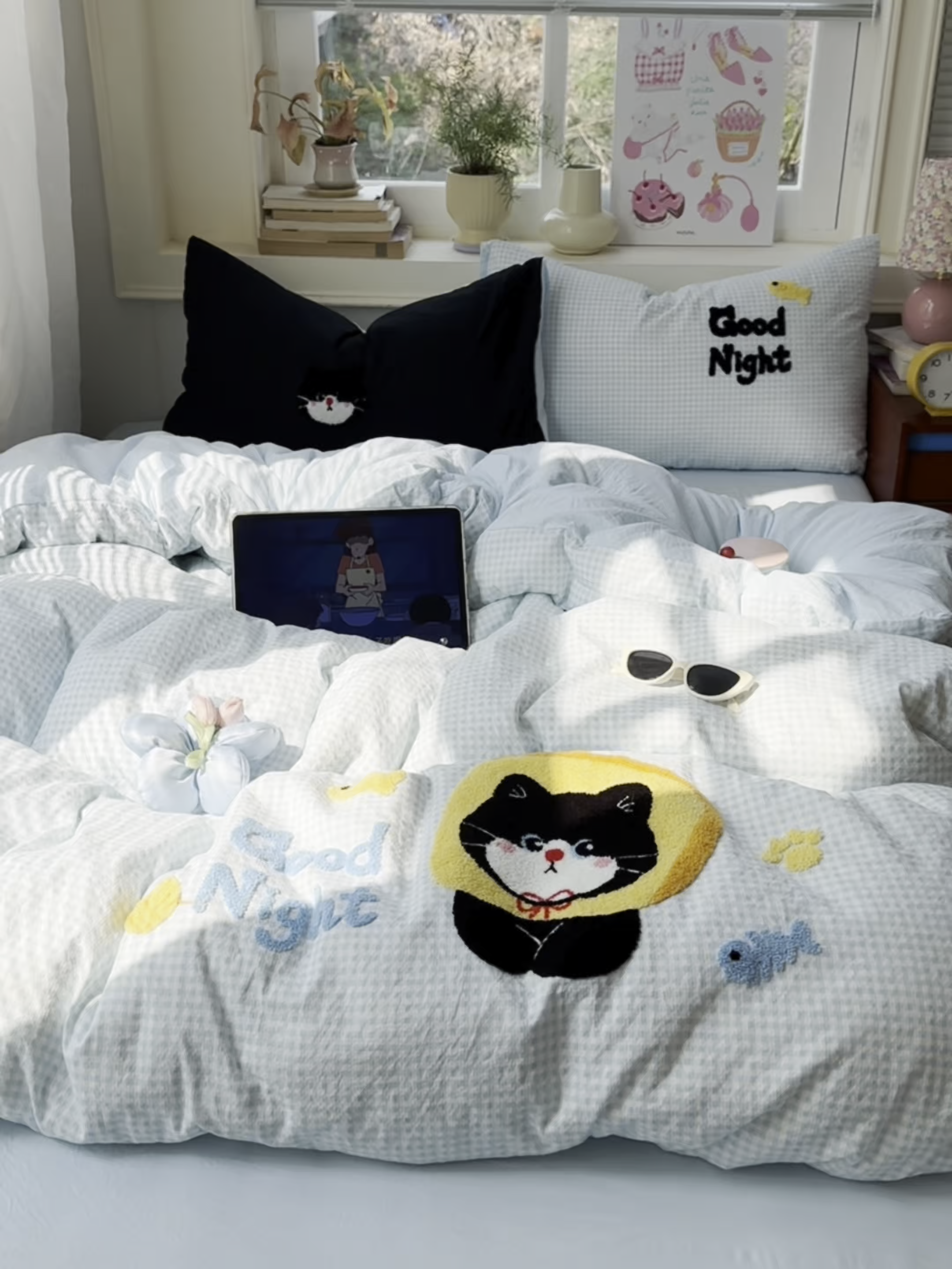 91家纺网 家纺一手货源 找家纺 顾里家纺 2026春夏新款ins可爱风云朵毛巾绣四件套（会员-3元  床笠定制不退换0 碳水面包