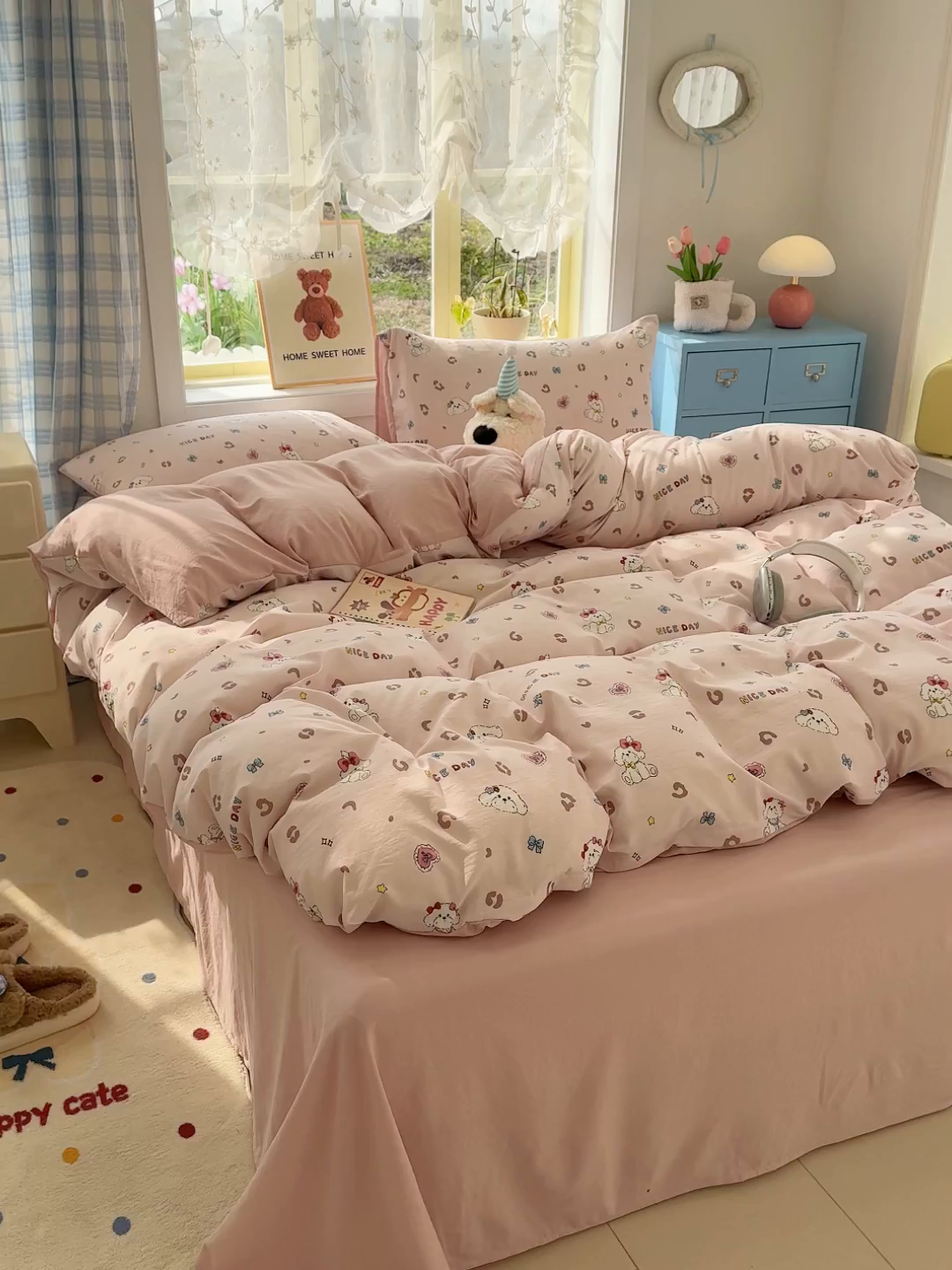 91家纺网 家纺一手货源 找家纺 元禾 2026新款A类古法水洗仿棉云感纱四件套 乖乖狗-玉