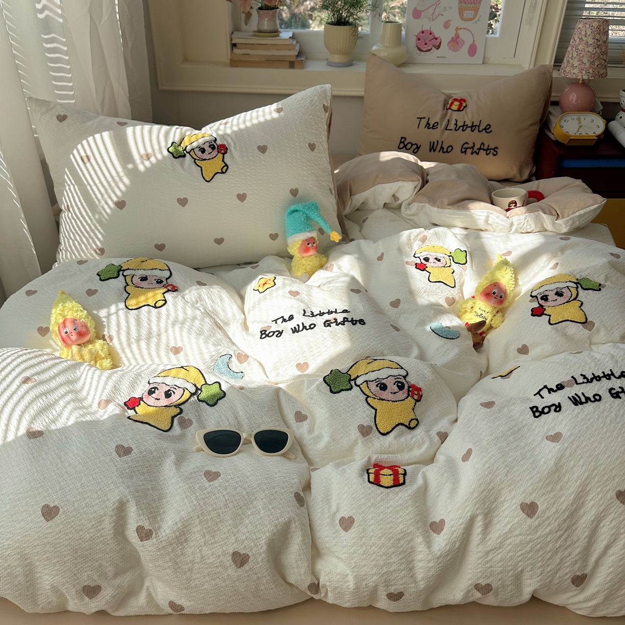 91家纺网 家纺一手货源 找家纺 顾里家纺 2026春夏新款ins可爱风云朵毛巾绣四件套（会员-3元  床笠定制不退换0 星星宝宝