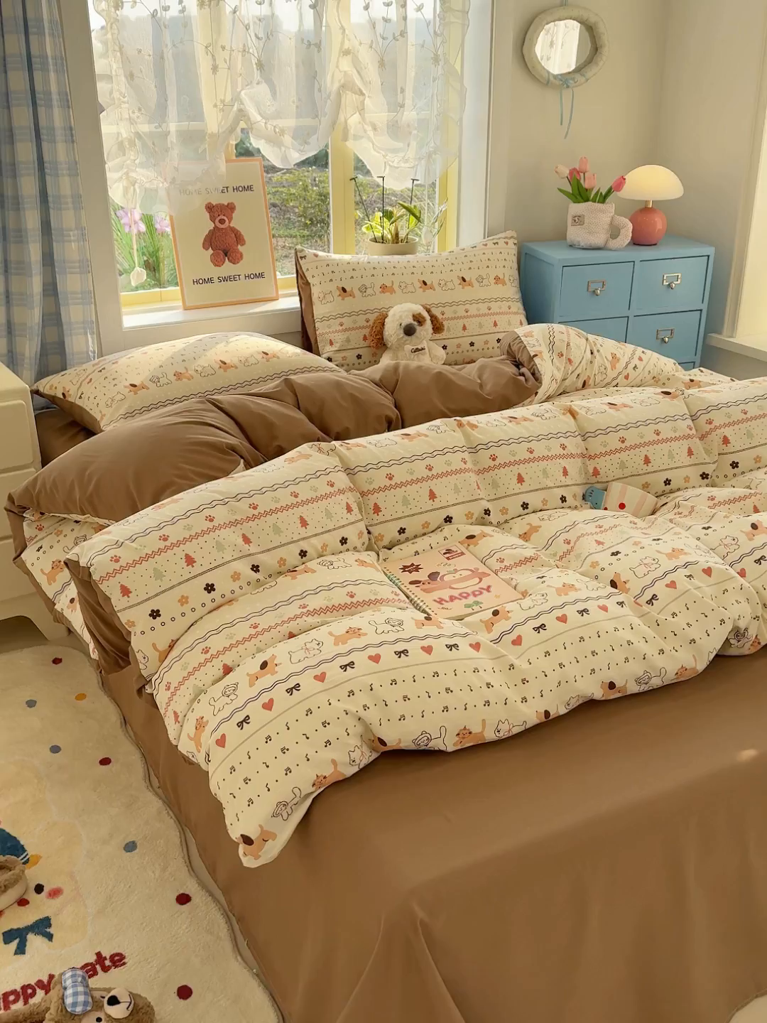 91家纺网 家纺一手货源 找家纺 元禾 2026新款A类古法水洗仿棉云感纱四件套 猫狗狂欢夜