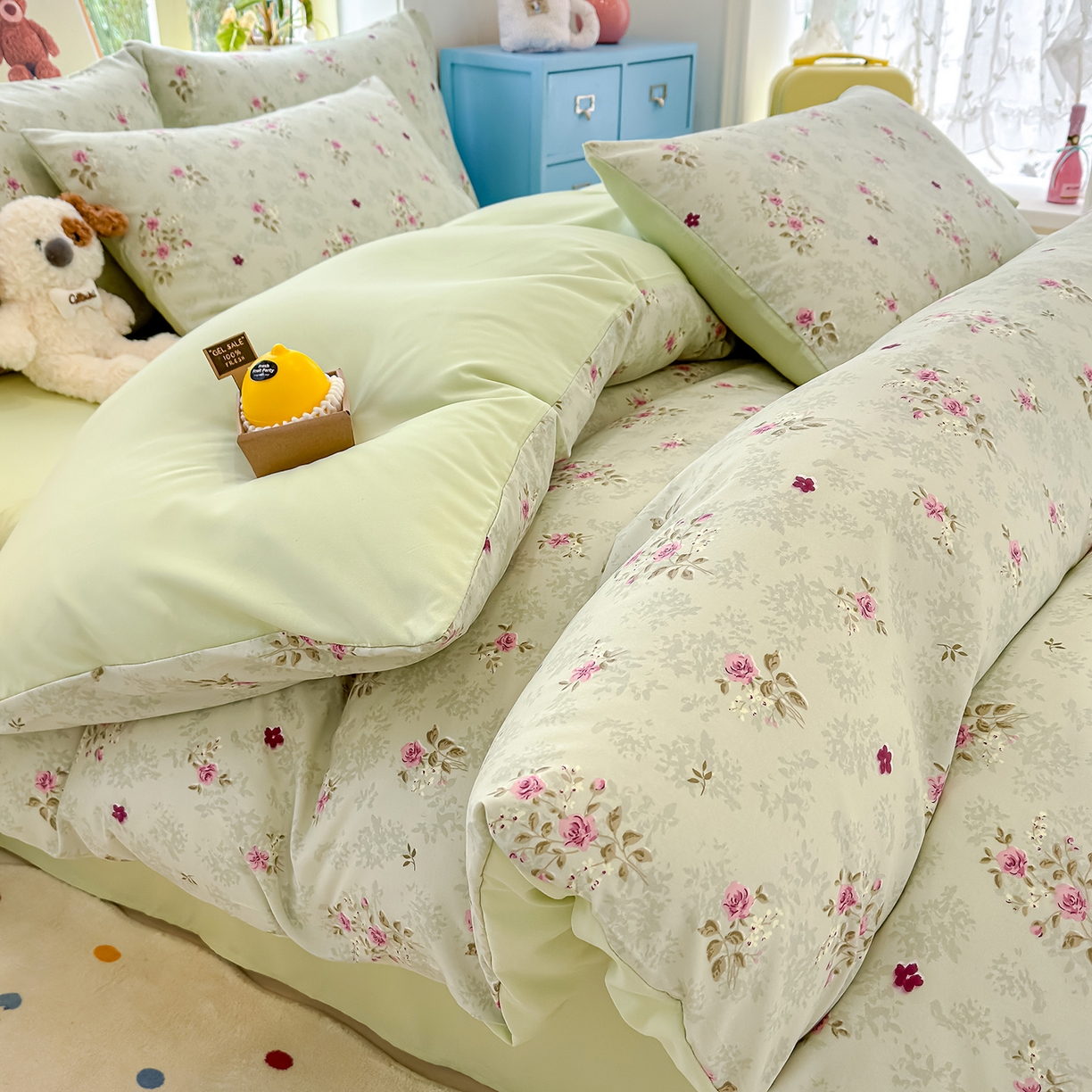 元禾 2026新款A类古法水洗仿棉云感纱四件套 玫瑰庄园