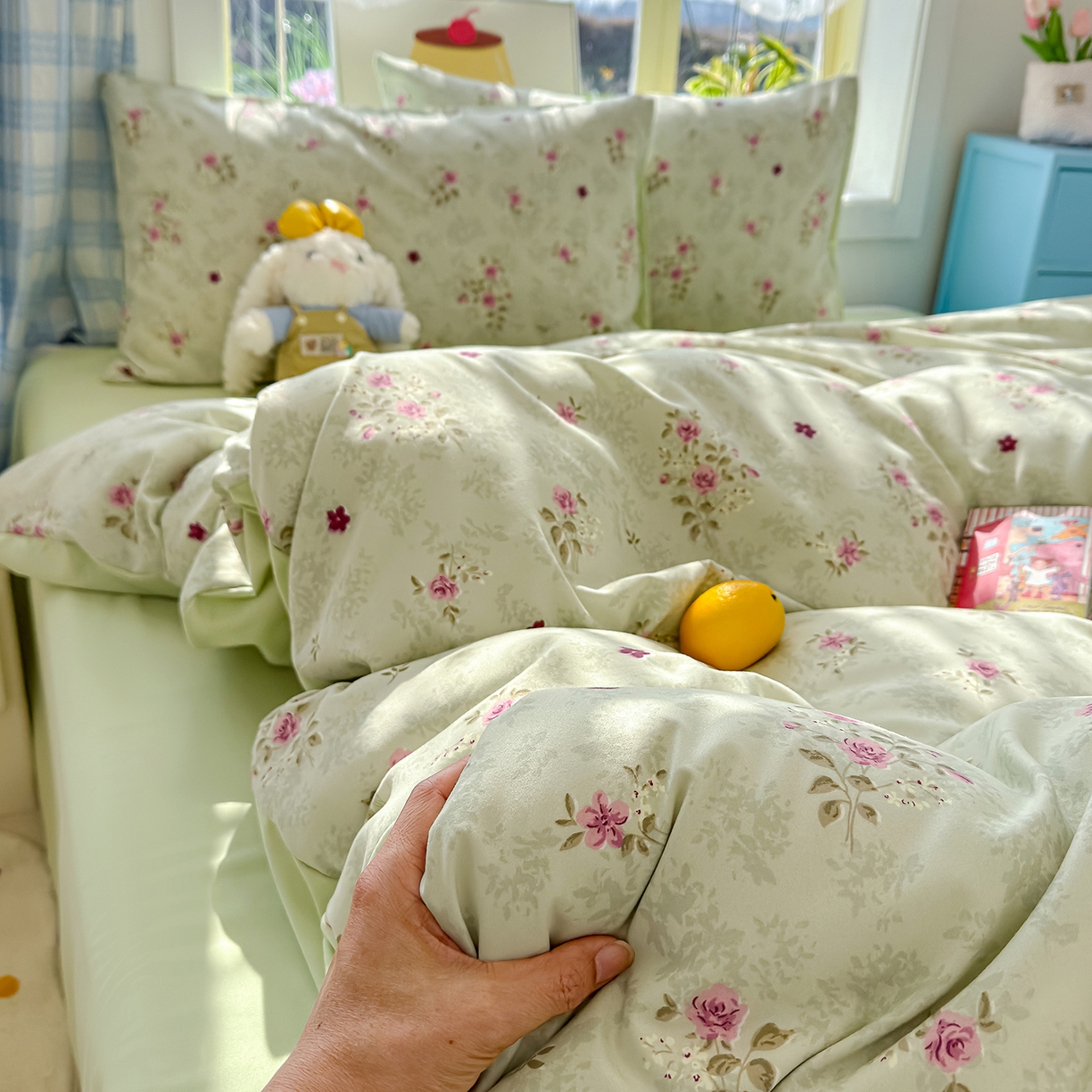 91家纺网 家纺一手货源 找家纺 元禾 2026新款A类古法水洗仿棉云感纱四件套 玫瑰庄园