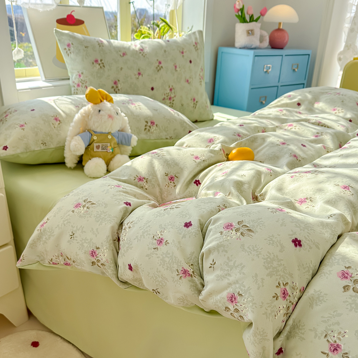 91家纺网 家纺一手货源 找家纺 元禾 2026新款A类古法水洗仿棉云感纱四件套 玫瑰庄园