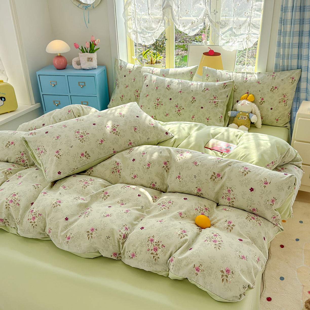 91家纺网 家纺一手货源 找家纺 元禾 2026新款A类古法水洗仿棉云感纱四件套 玫瑰庄园