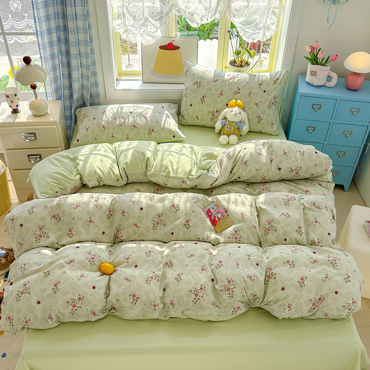 91家纺网 家纺一手货源 找家纺 元禾 2026新款A类古法水洗仿棉云感纱四件套 玫瑰庄园