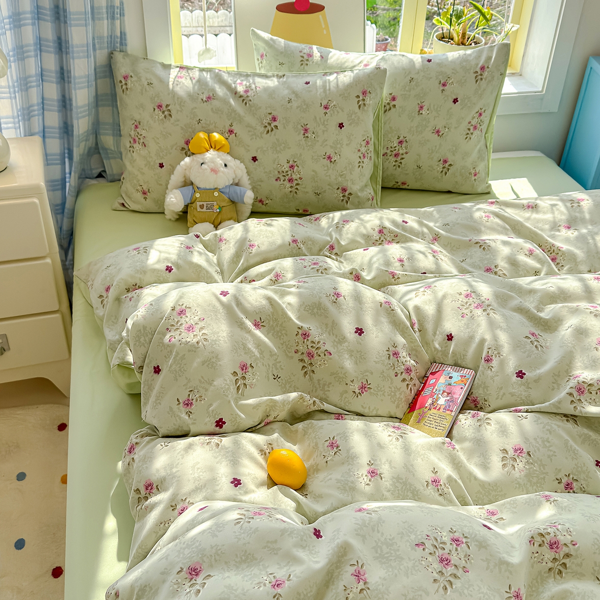 91家纺网 家纺一手货源 找家纺 元禾 2026新款A类古法水洗仿棉云感纱四件套 玫瑰庄园