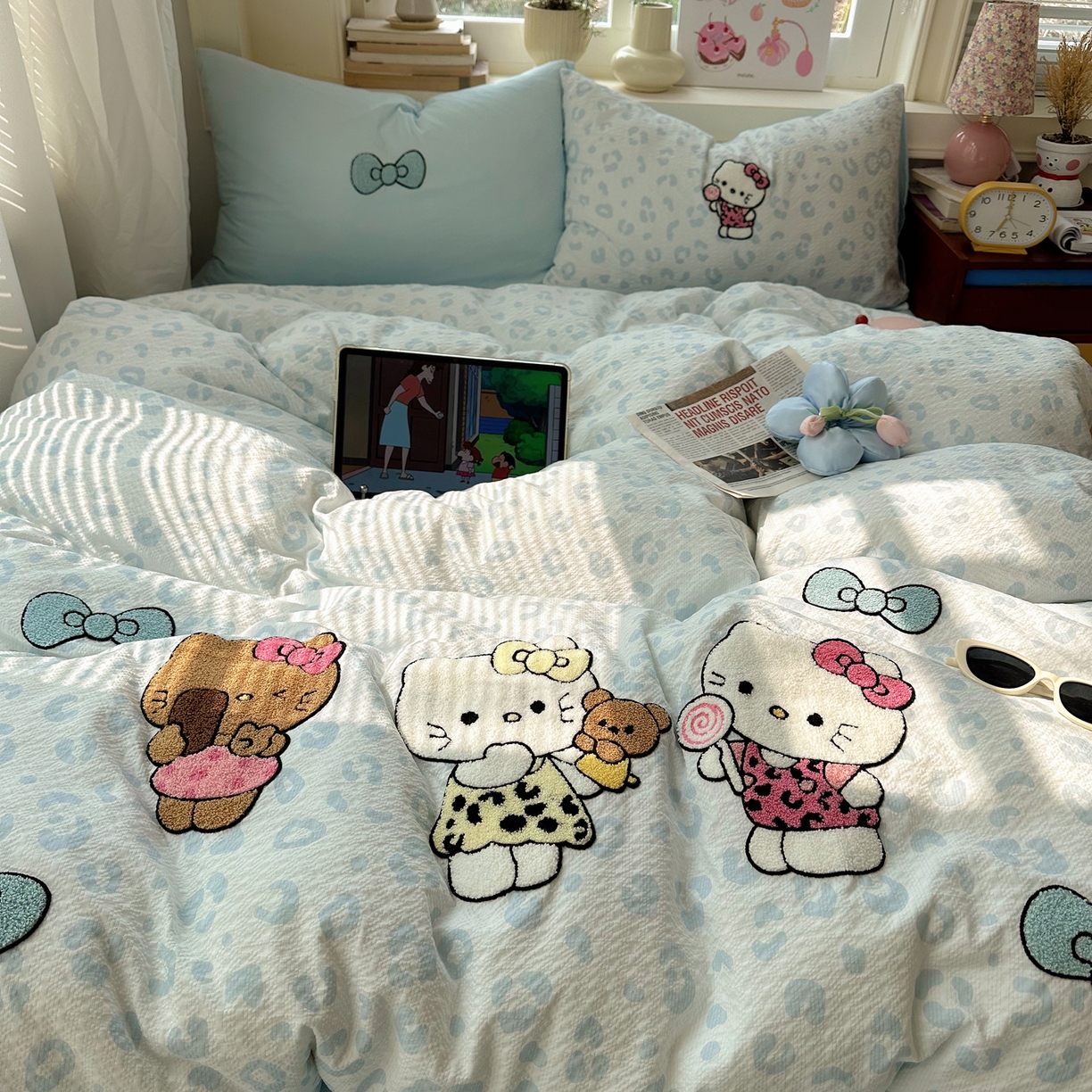 91家纺网 家纺一手货源 找家纺 顾里家纺 2026春夏新款ins可爱风云朵毛巾绣四件套（会员-3元  床笠定制不退换0 自拍喵喵