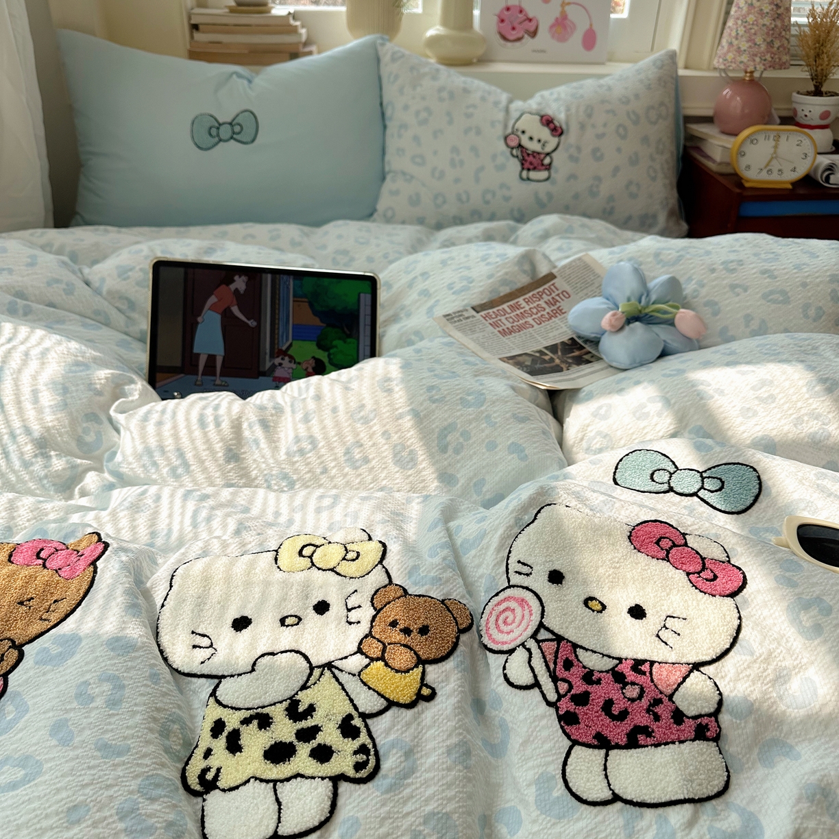 91家纺网 家纺一手货源 找家纺 顾里家纺 2026春夏新款ins可爱风云朵毛巾绣四件套（会员-3元  床笠定制不退换0 自拍喵喵