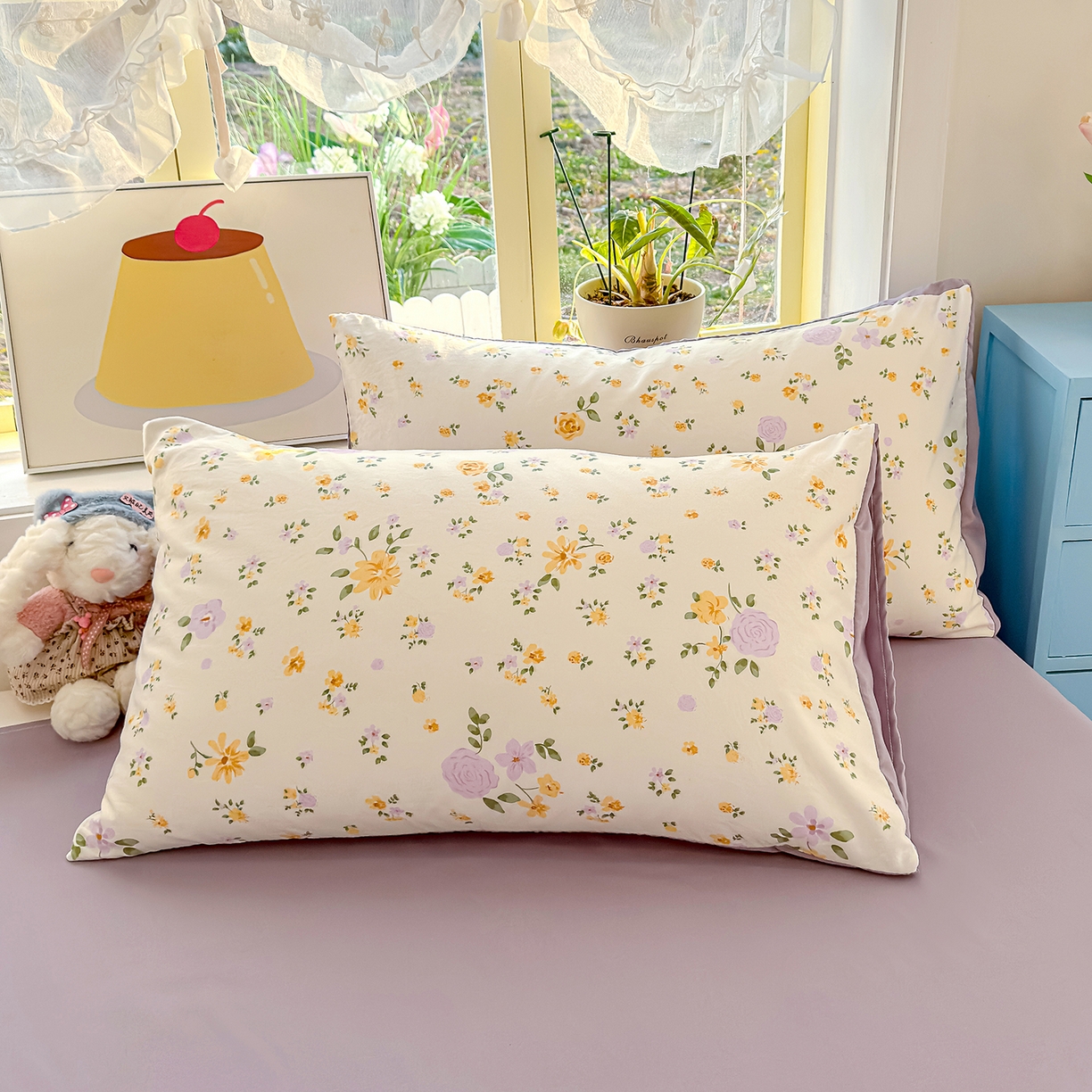 91家纺网 家纺一手货源 找家纺 元禾 2026新款A类古法水洗仿棉云感纱四件套 莫兰迪