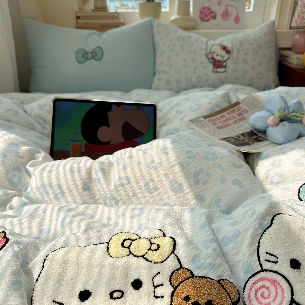 91家纺网 家纺一手货源 找家纺 顾里家纺 2026春夏新款ins可爱风云朵毛巾绣四件套（会员-3元  床笠定制不退换0 自拍喵喵