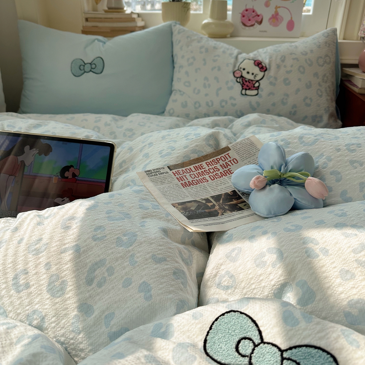 91家纺网 家纺一手货源 找家纺 顾里家纺 2026春夏新款ins可爱风云朵毛巾绣四件套（会员-3元  床笠定制不退换0 自拍喵喵