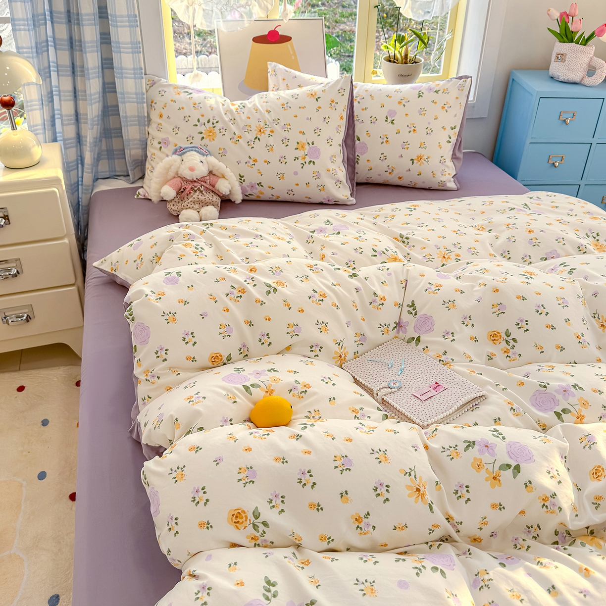 91家纺网 家纺一手货源 找家纺 元禾 2026新款A类古法水洗仿棉云感纱四件套 莫兰迪