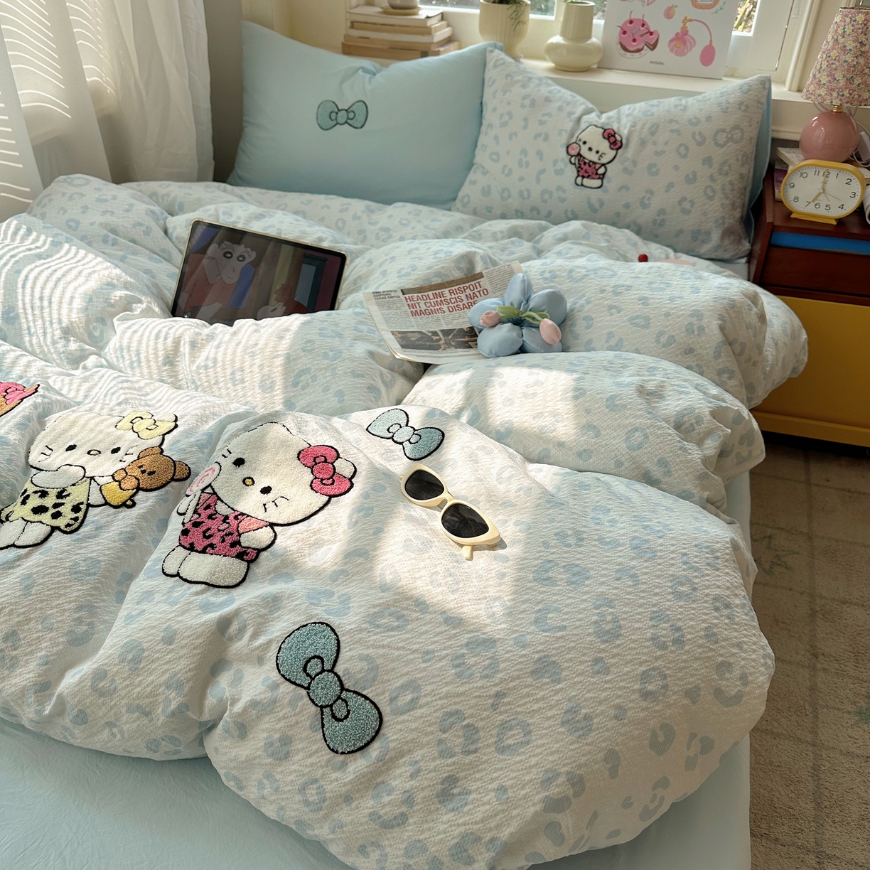 91家纺网 家纺一手货源 找家纺 顾里家纺 2026春夏新款ins可爱风云朵毛巾绣四件套（会员-3元  床笠定制不退换0 自拍喵喵