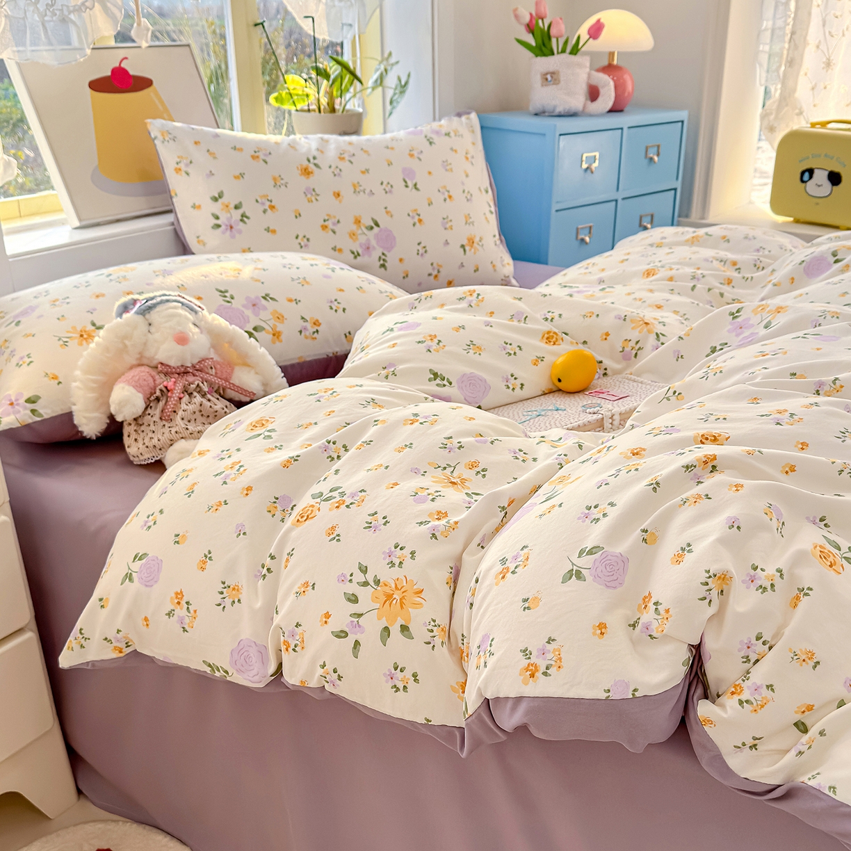 91家纺网 家纺一手货源 找家纺 元禾 2026新款A类古法水洗仿棉云感纱四件套 莫兰迪