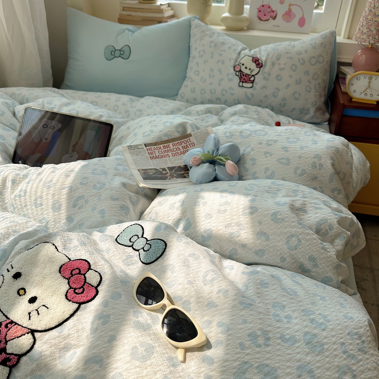 91家纺网 家纺一手货源 找家纺 顾里家纺 2026春夏新款ins可爱风云朵毛巾绣四件套（会员-3元  床笠定制不退换0 自拍喵喵