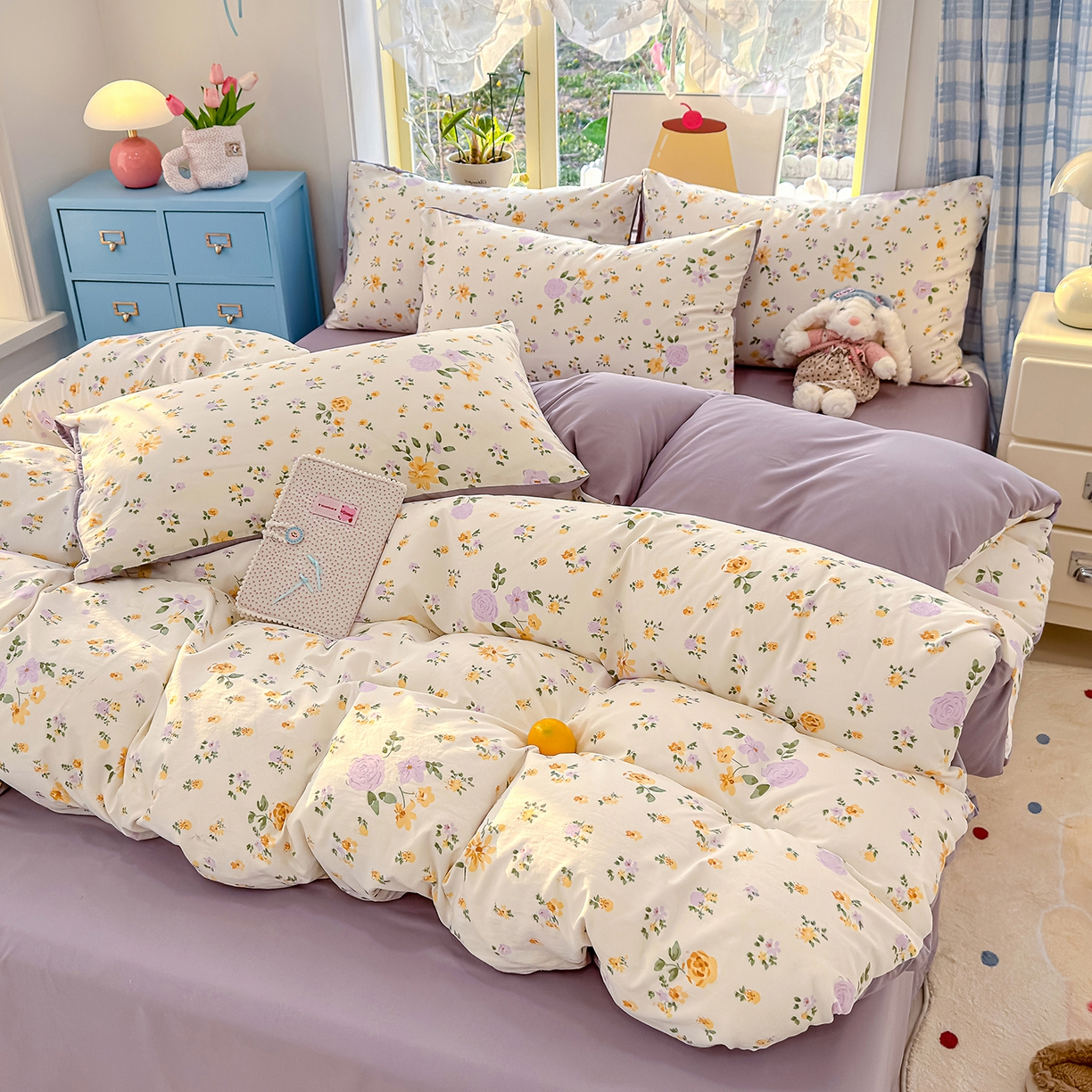 91家纺网 家纺一手货源 找家纺 元禾 2026新款A类古法水洗仿棉云感纱四件套 莫兰迪