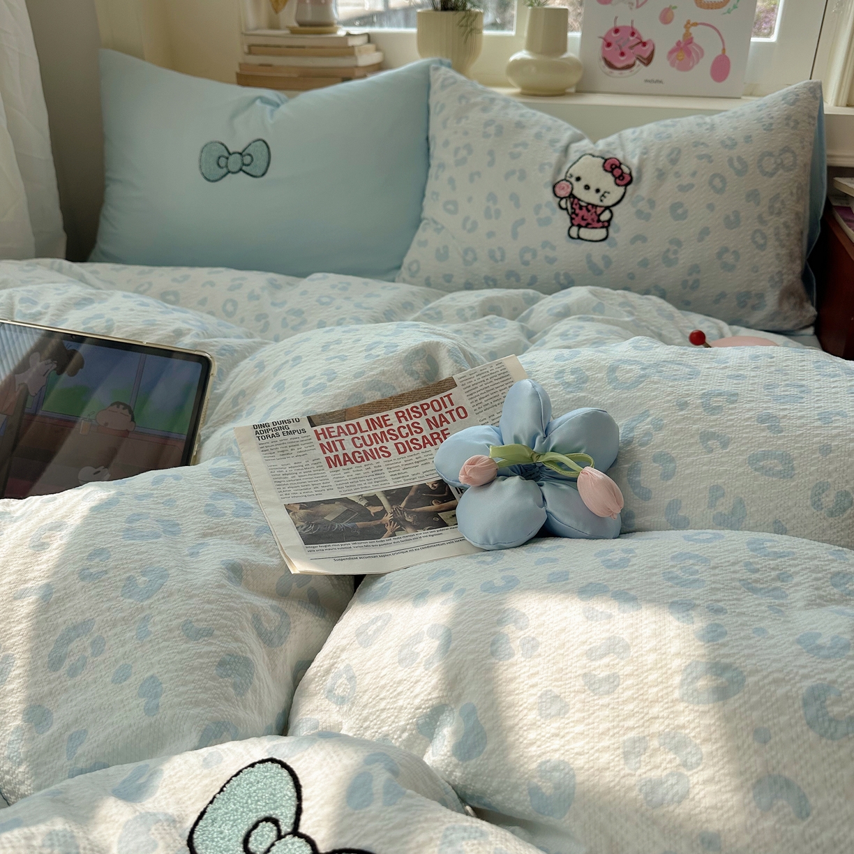 91家纺网 家纺一手货源 找家纺 顾里家纺 2026春夏新款ins可爱风云朵毛巾绣四件套（会员-3元  床笠定制不退换0 自拍喵喵