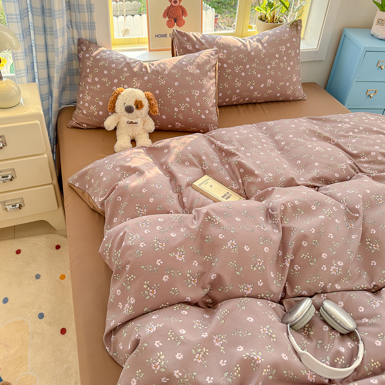 91家纺网 家纺一手货源 找家纺 元禾 2026新款A类古法水洗仿棉云感纱四件套 蔷薇花语