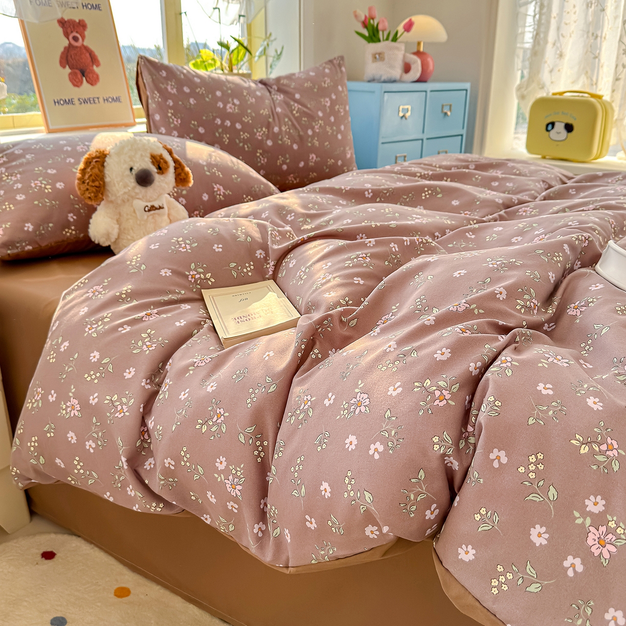 91家纺网 家纺一手货源 找家纺 元禾 2026新款A类古法水洗仿棉云感纱四件套 蔷薇花语