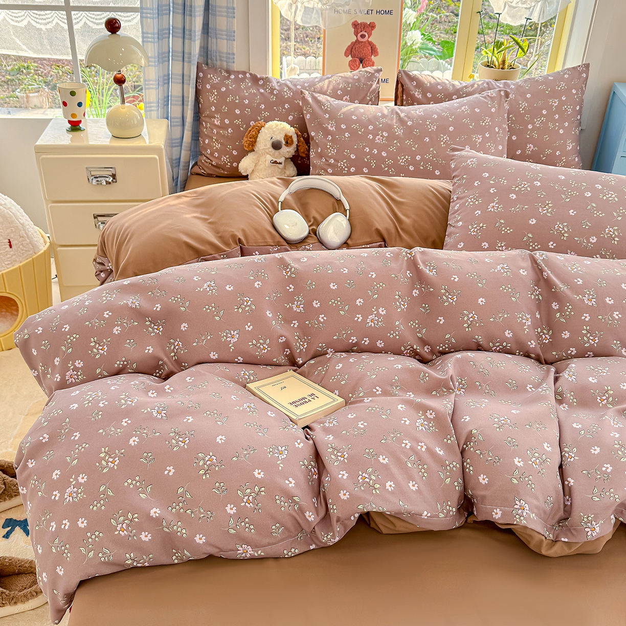 91家纺网 家纺一手货源 找家纺 元禾 2026新款A类古法水洗仿棉云感纱四件套 蔷薇花语